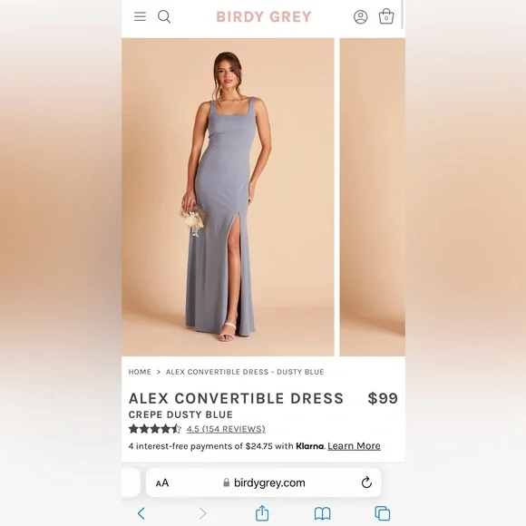 Birdy Grey | Dresses | Birdy Grey Alex Convertible Dress Crepe Dusty Blue  With Slit